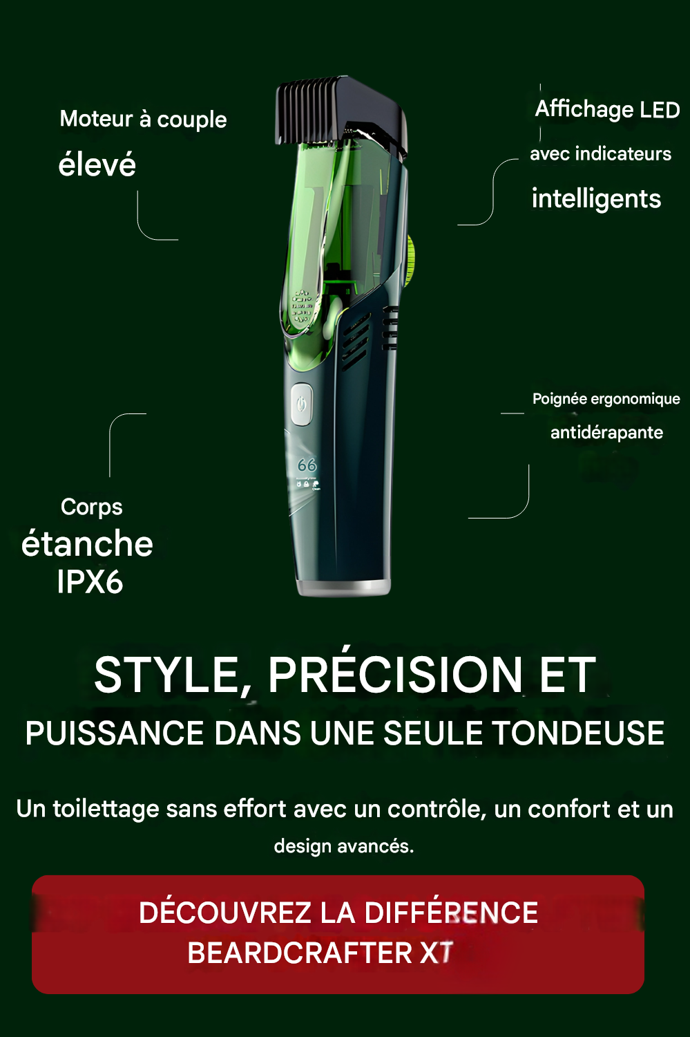 BeardCrafter X7 – Tondeuse à barbe sans fil à longueur réglable et chargement rapide par USB