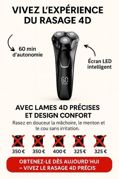 Vironix™ V1 Pro Rasoir Électrique 4D – Rasoir Rotatif Étanche avec Lames de Précision et Tondeuse Intégrée