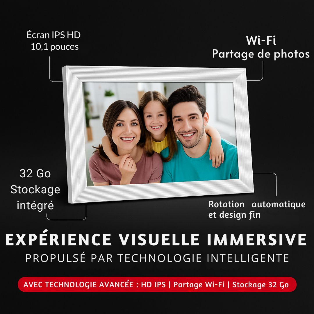 Frameora HD WiFi Cadre Photo – Écran Tactile IPS de 10,1"