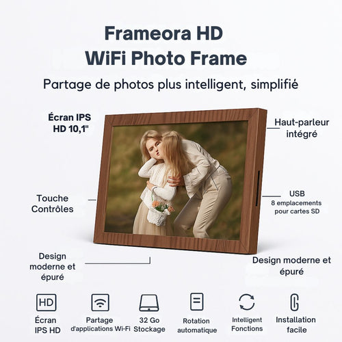 Frameora HD WiFi Cadre Photo – Écran Tactile IPS de 10,1"