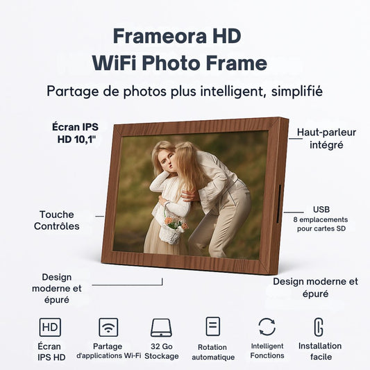 Frameora HD WiFi Cadre Photo – Écran Tactile IPS de 10,1"