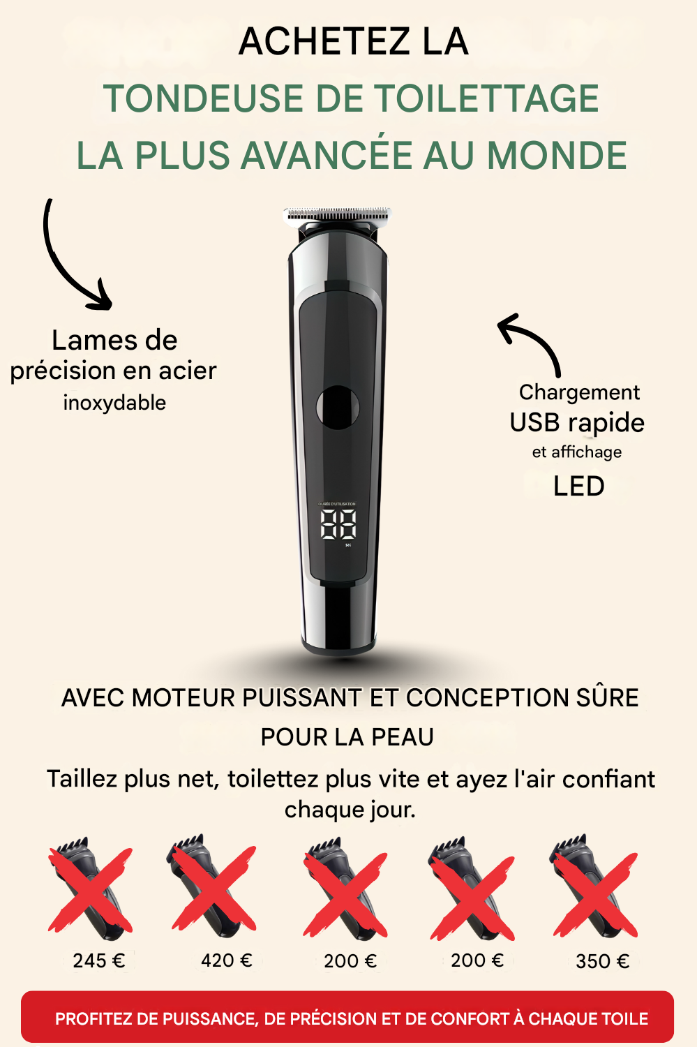 Tondeuse de toilettage AstraBlade – Tondeuse à cheveux et à barbe rechargeable tout-en-un pour hommes