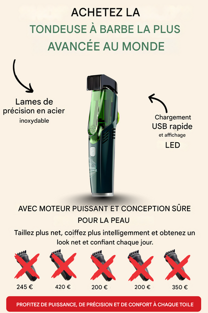 BeardCrafter X7 – Tondeuse à barbe sans fil à longueur réglable et chargement rapide par USB