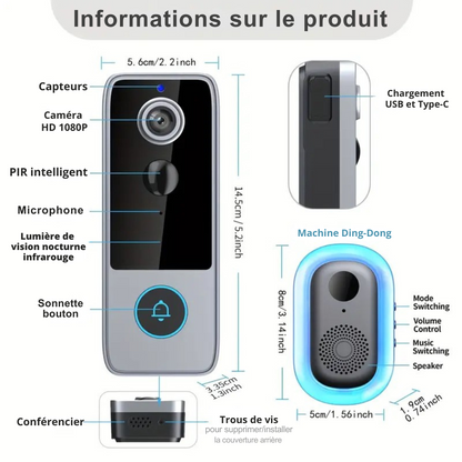 GuardianBell Pro Sonnette AI avec vision nocturne