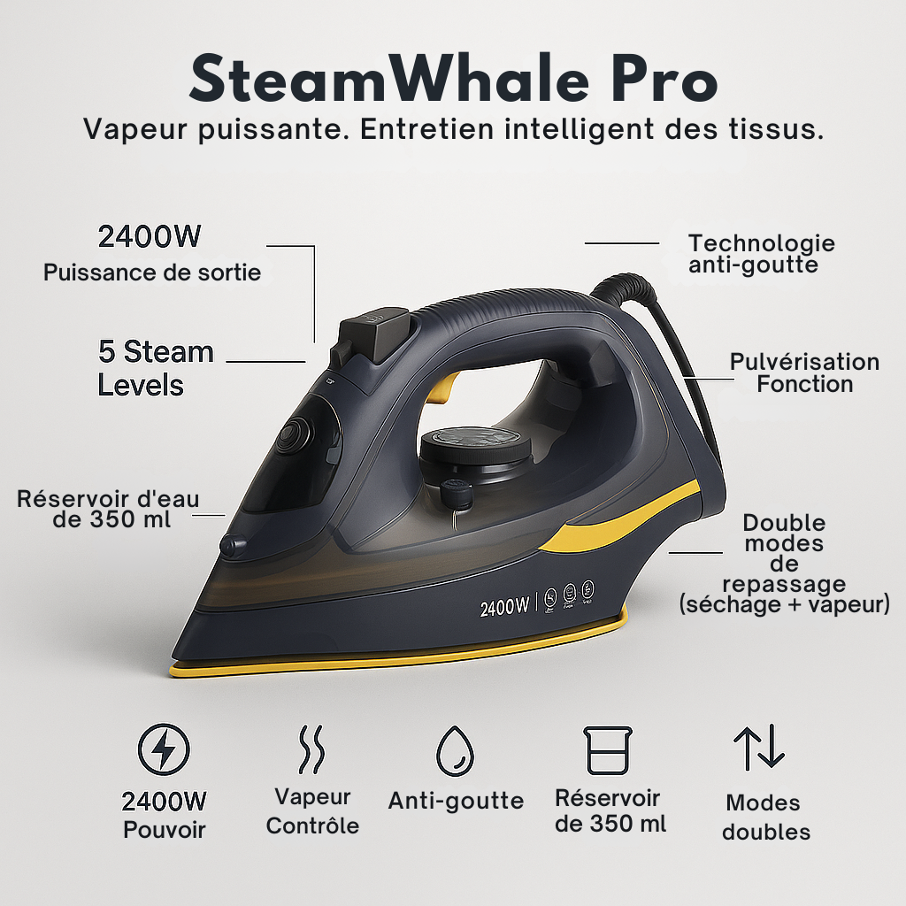 SteamWhale Pro – Fer à vapeur anti-goutte 2400 W