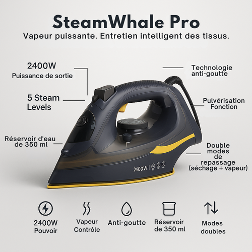 SteamWhale Pro – Fer à vapeur anti-goutte 2400 W
