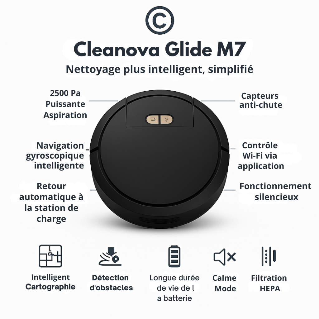Cleanova Glide M7 – Aspirateur Robot Intelligent