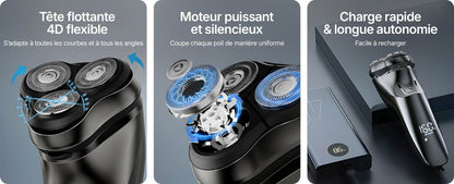 Vironix™ V1 Pro Rasoir Électrique 4D – Rasoir Rotatif Étanche avec Lames de Précision et Tondeuse Intégrée